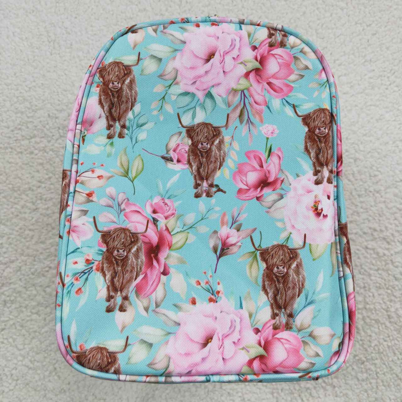 BA0084  Pink Floral Highland Cow Print Little Bag Bagpack