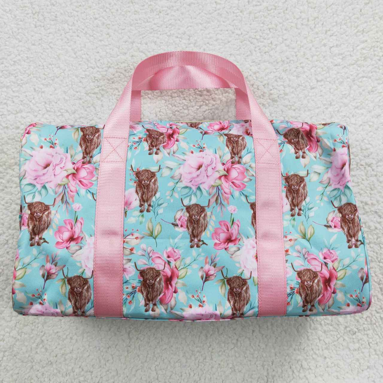 BA0084  Pink Floral Highland Cow Print Little Bag Bagpack