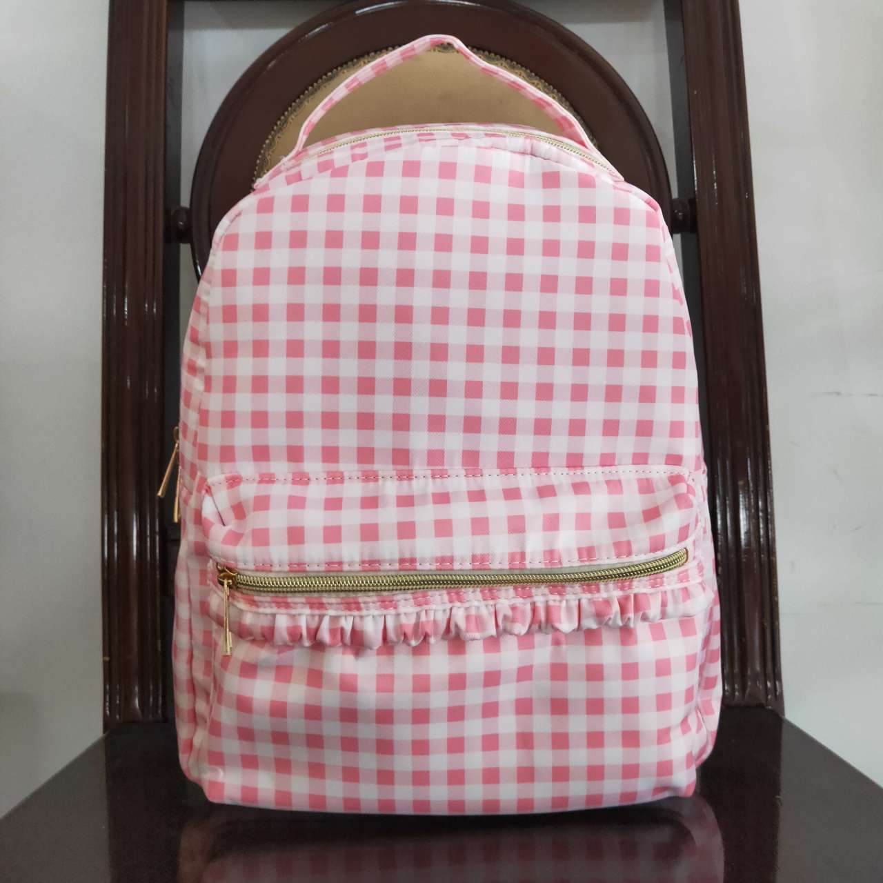 BA0086  Pink Plaid Print Little Bag Bagpack