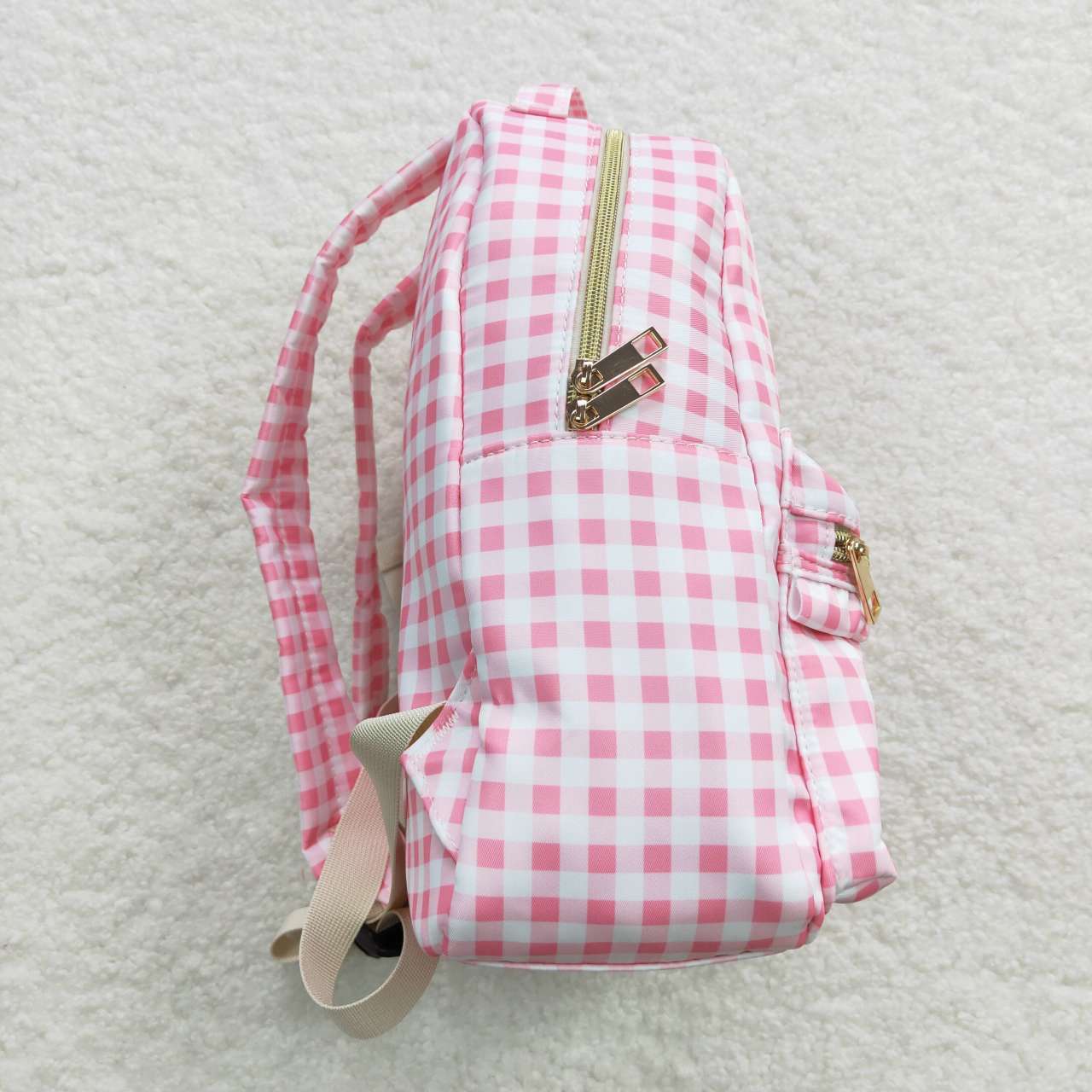 BA0086  Pink Plaid Print Little Bag Bagpack