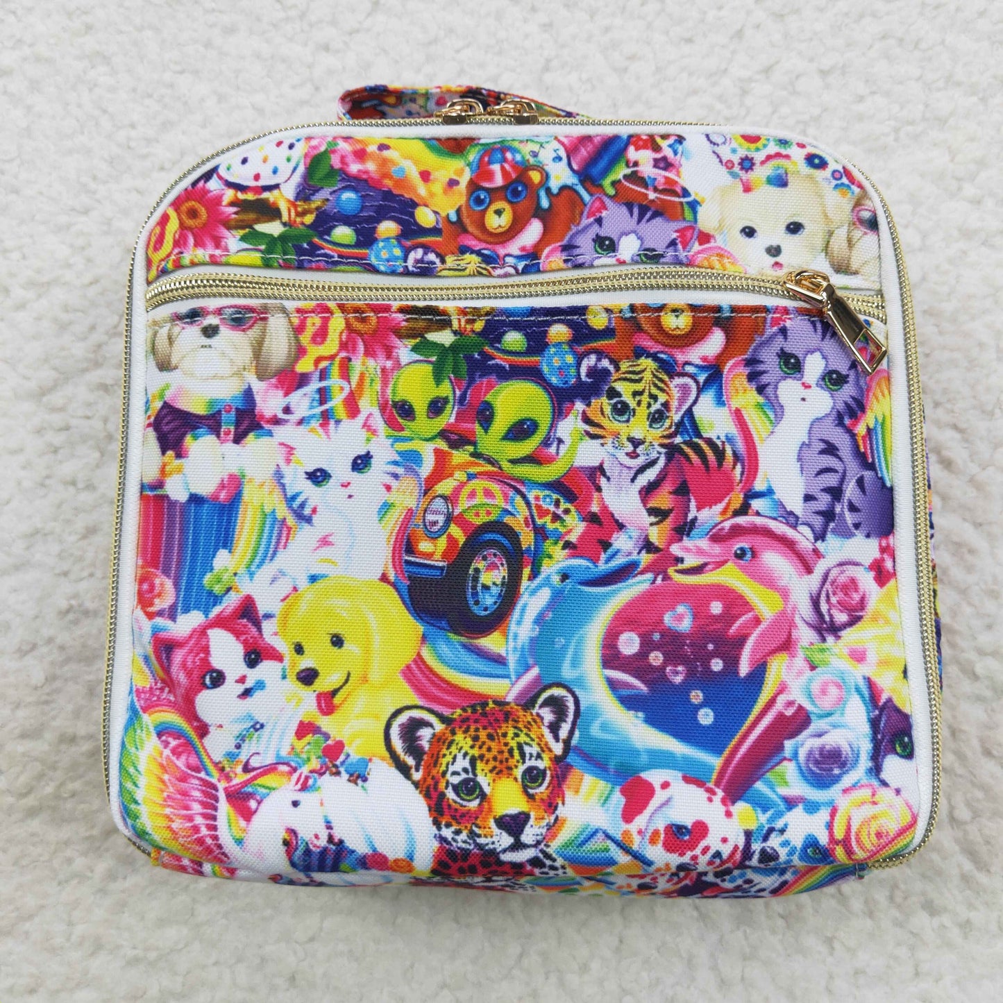 BA0096  Pink Purple Unicorn Tiger Print Lunchboxes Food Bag Bagpack