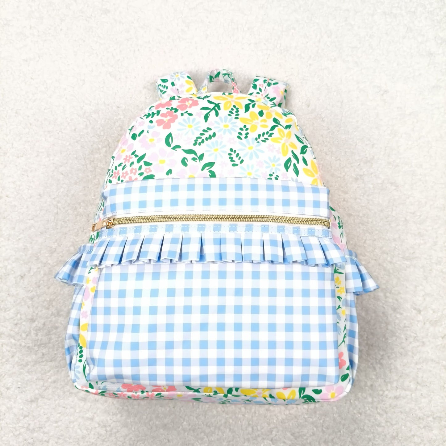 BA0097 Flower pink lace light blue check backpack