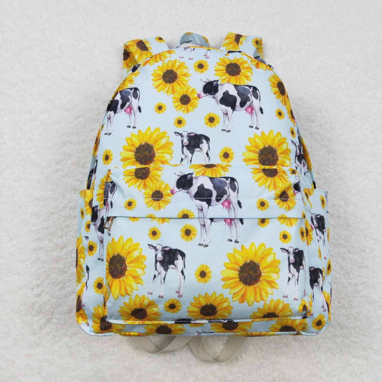 BA0151  Yellow Blue Sunflower Cow  Print Little Bag Bagpack