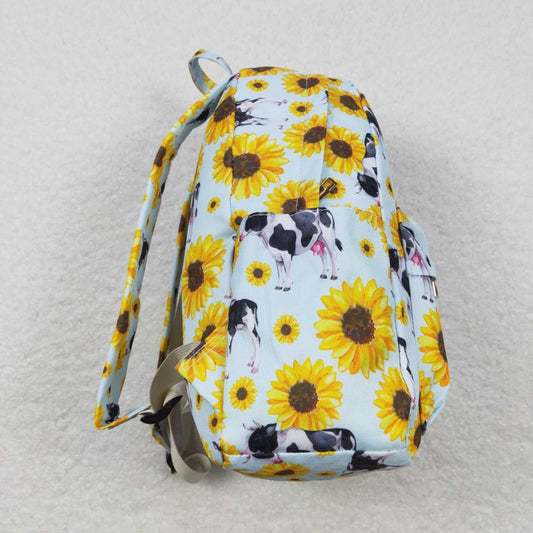 BA0151  Yellow Blue Sunflower Cow  Print Little Bag Bagpack