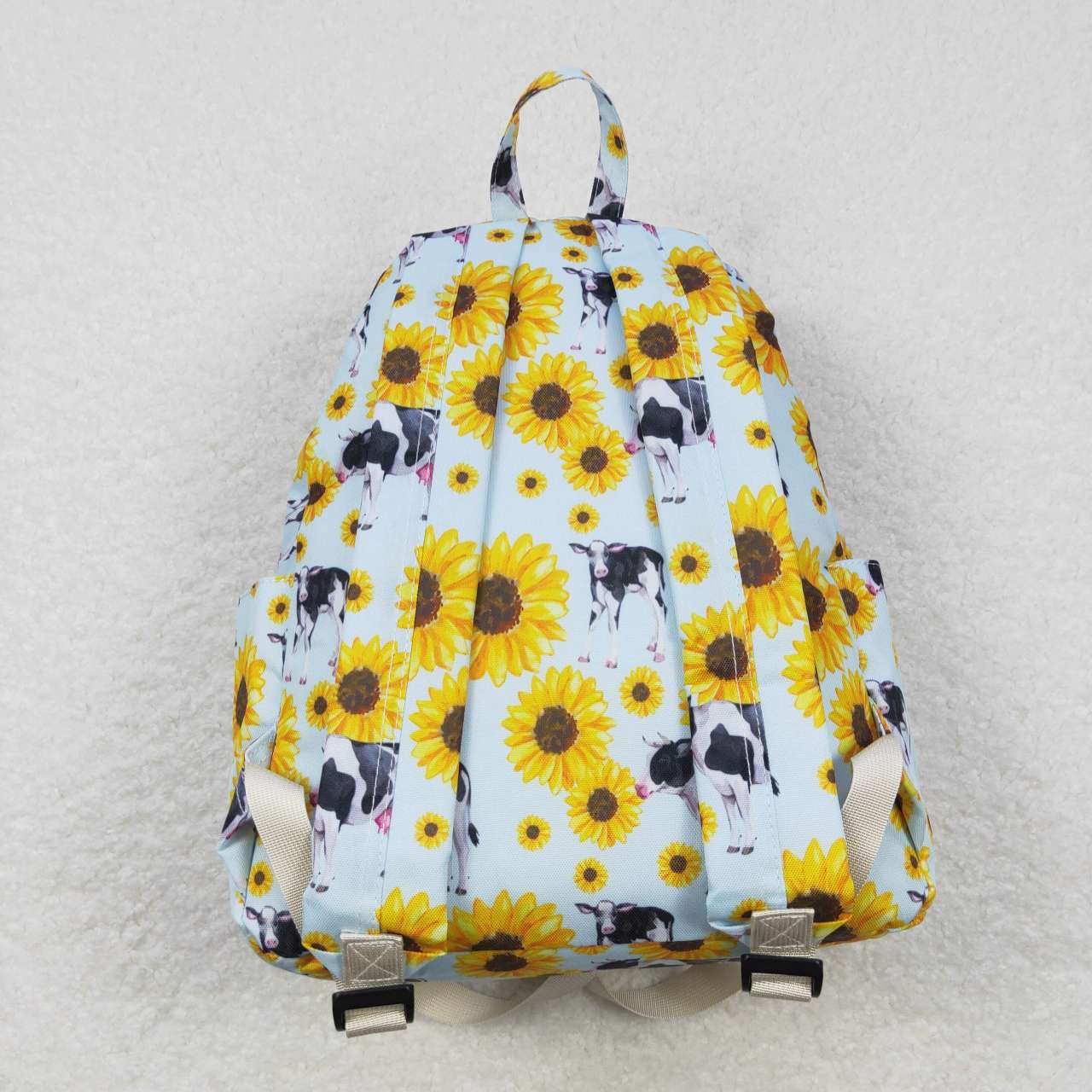 BA0151  Yellow Blue Sunflower Cow  Print Little Bag Bagpack