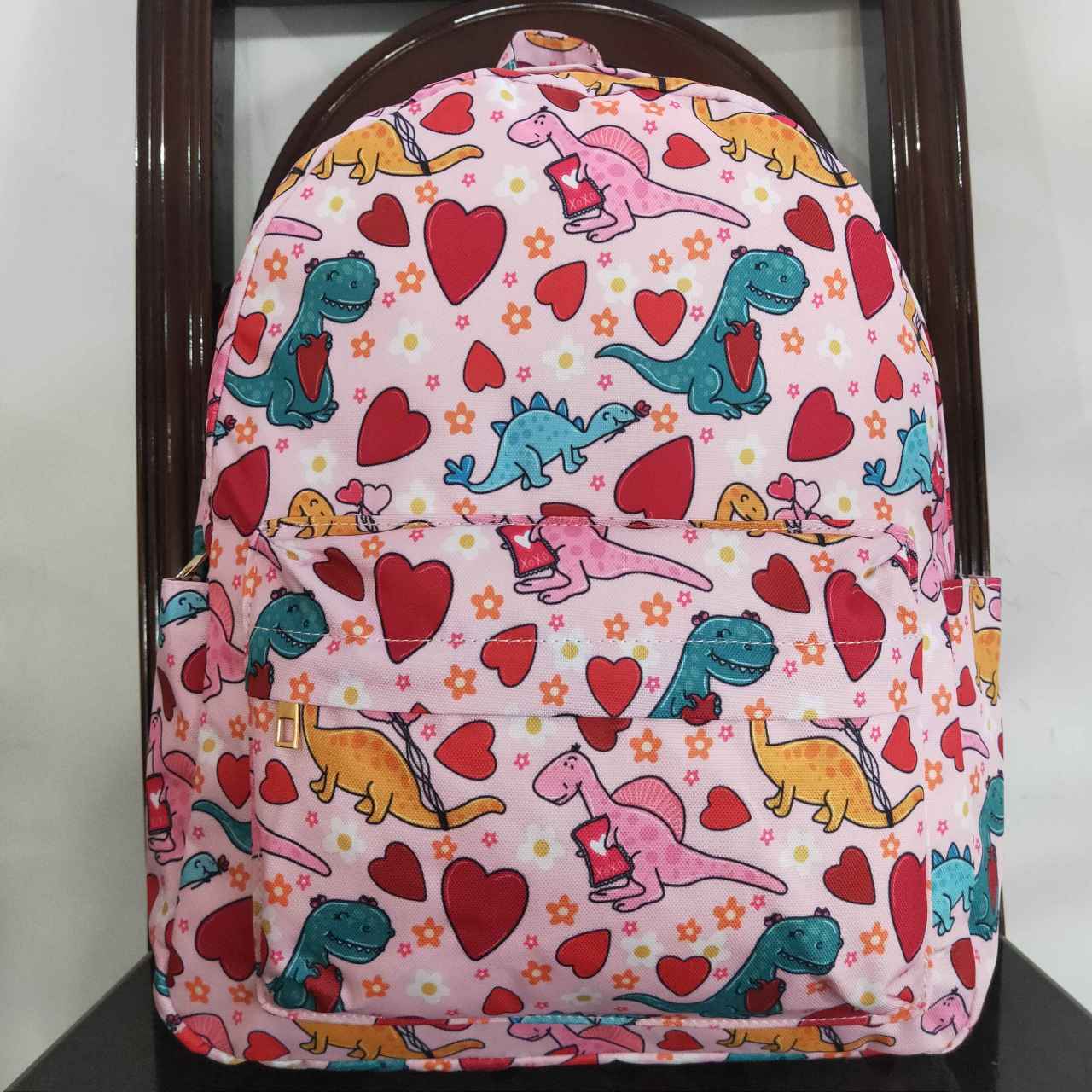 BA0154  Valentine Love Pink Dinosaur  Print Little Bag Bagpack