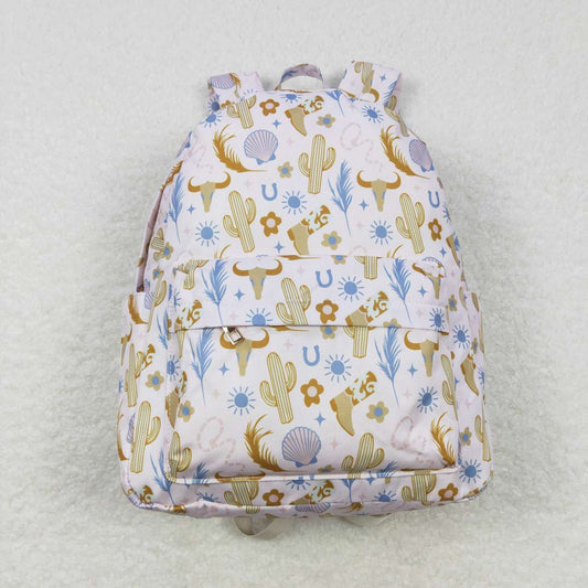 BA0156  Yellow Cactus Cow Western   Print Little Bag Bagpack