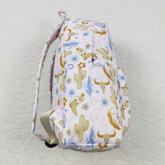 BA0156  Yellow Cactus Cow Western   Print Little Bag Bagpack