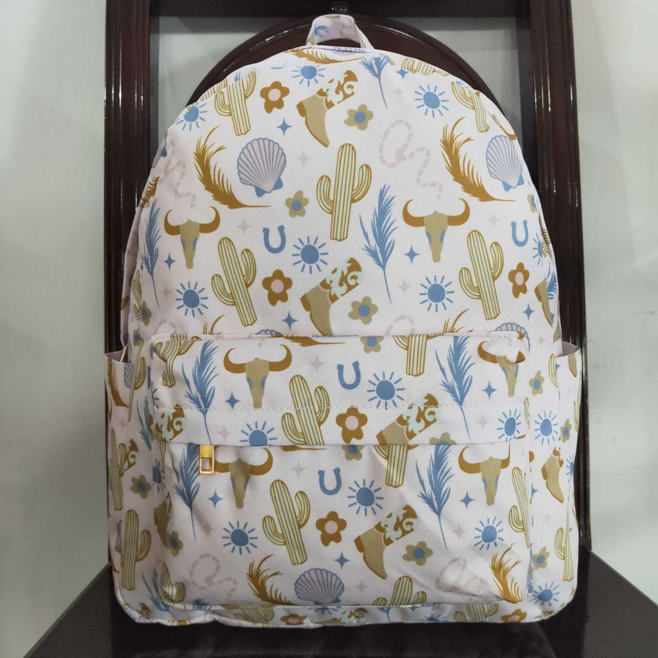 BA0156  Yellow Cactus Cow Western   Print Little Bag Bagpack