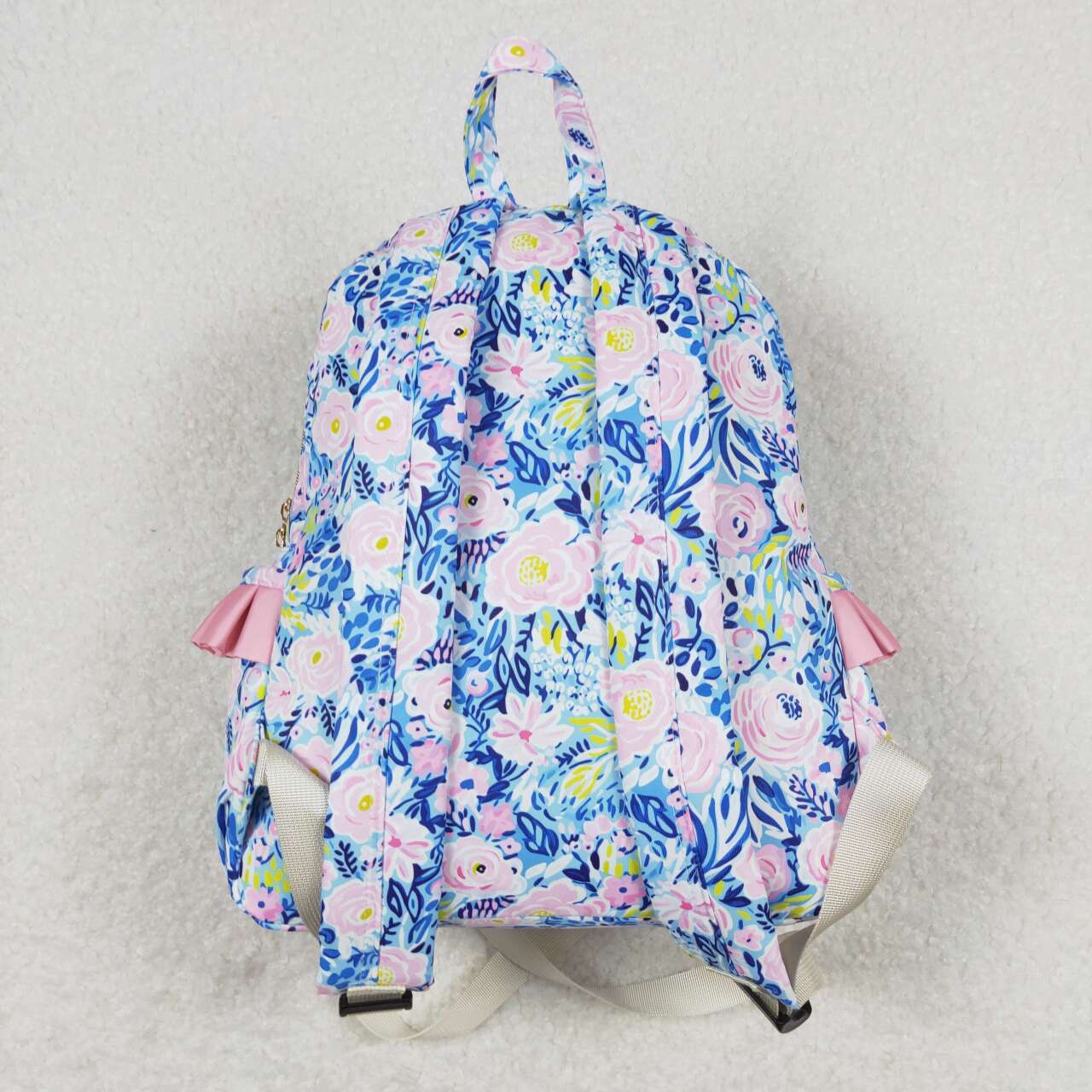 BA0175 Pink Ruffle Flower Blue Backpack PU leather 5*13.5*17 inches bag 20240401 RTS