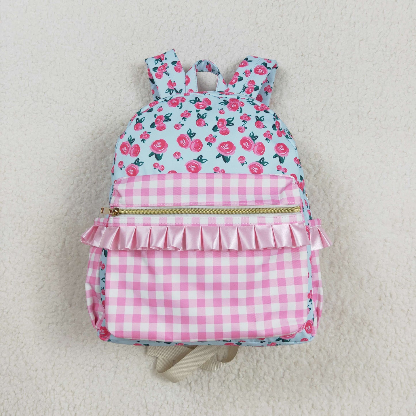 BA0217 RTS Flower Pink plaid blue Backpack