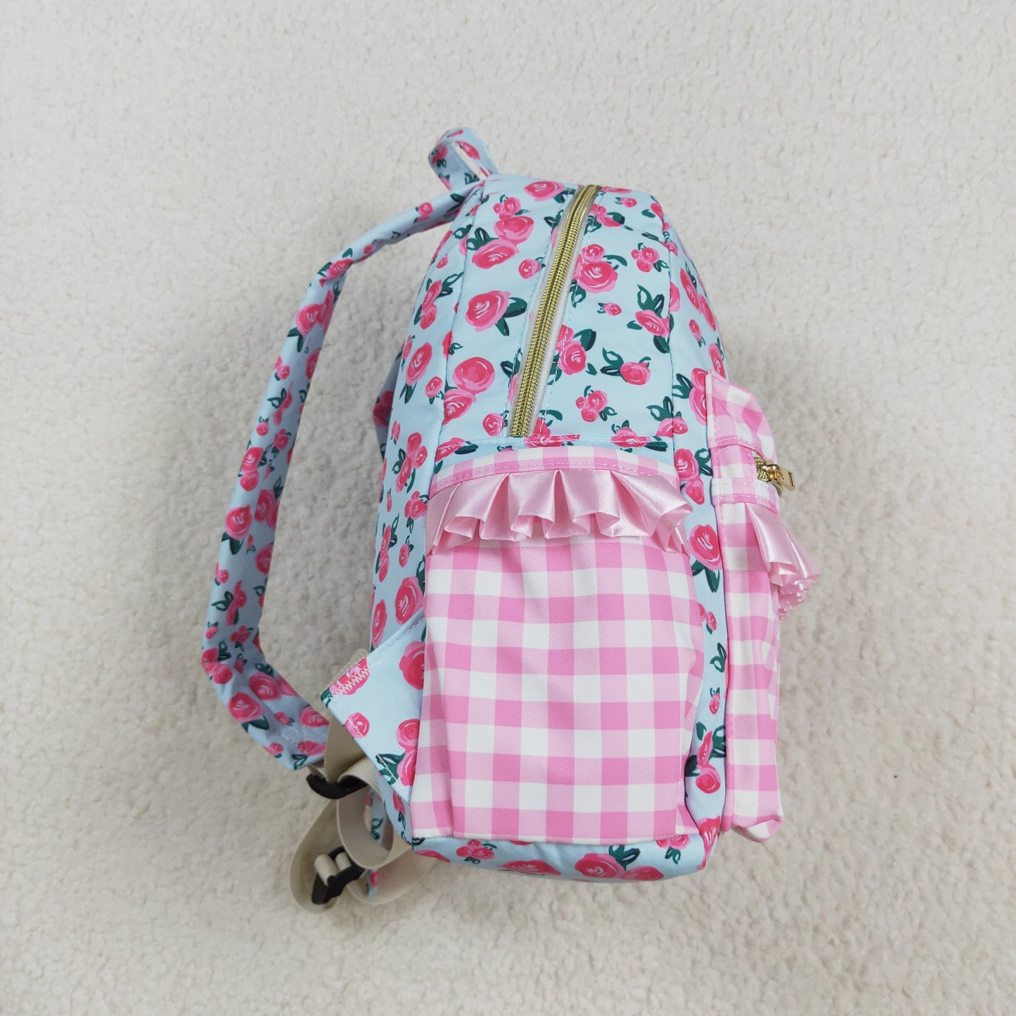 BA0217 RTS Flower Pink plaid blue Backpack