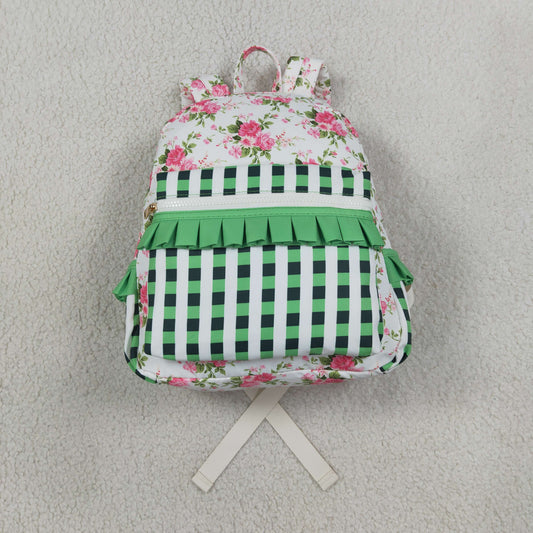 BA0218 Flower Green Plaid Ruffle Backpack 202608 RTS