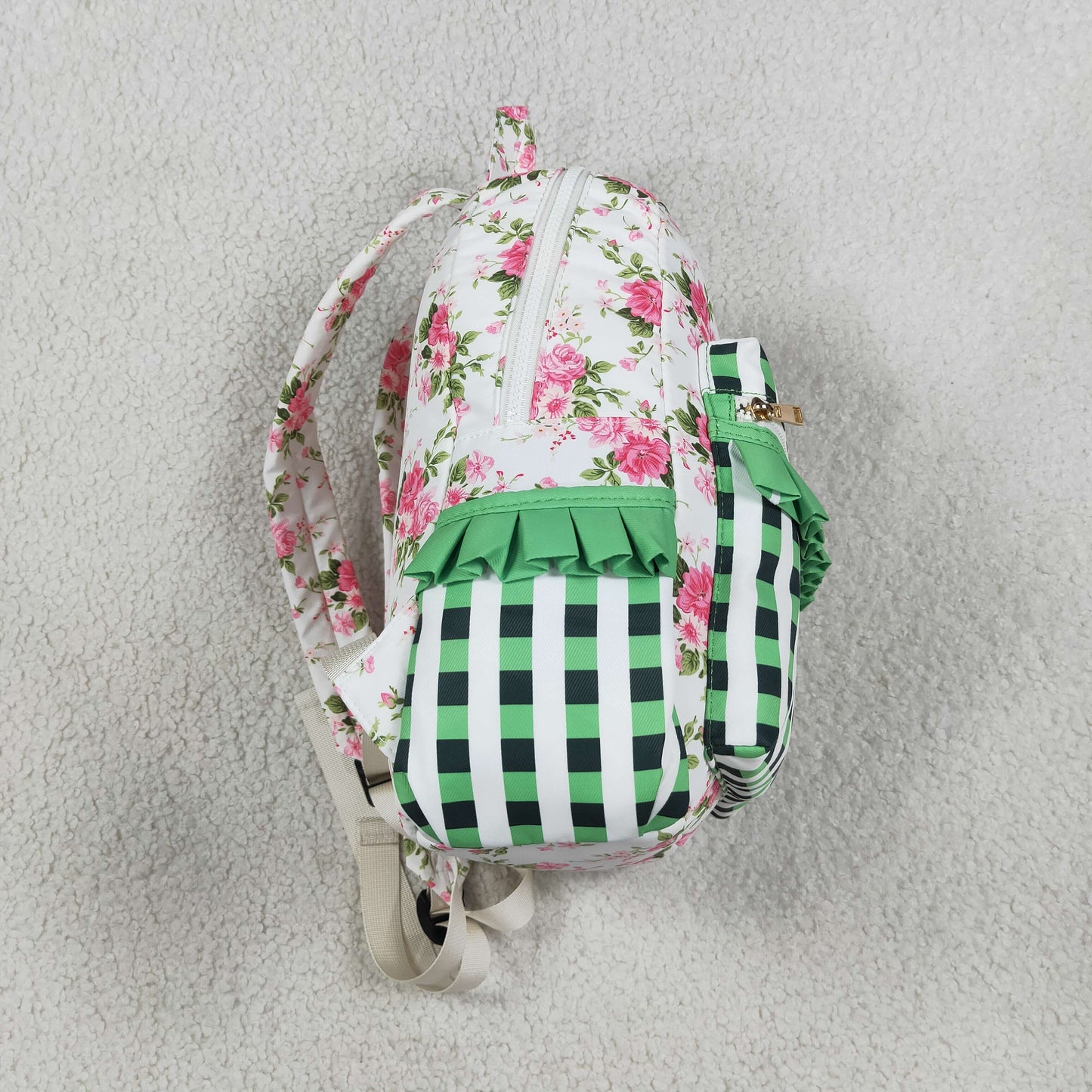BA0218 Flower Green Plaid Ruffle Backpack 202608 RTS