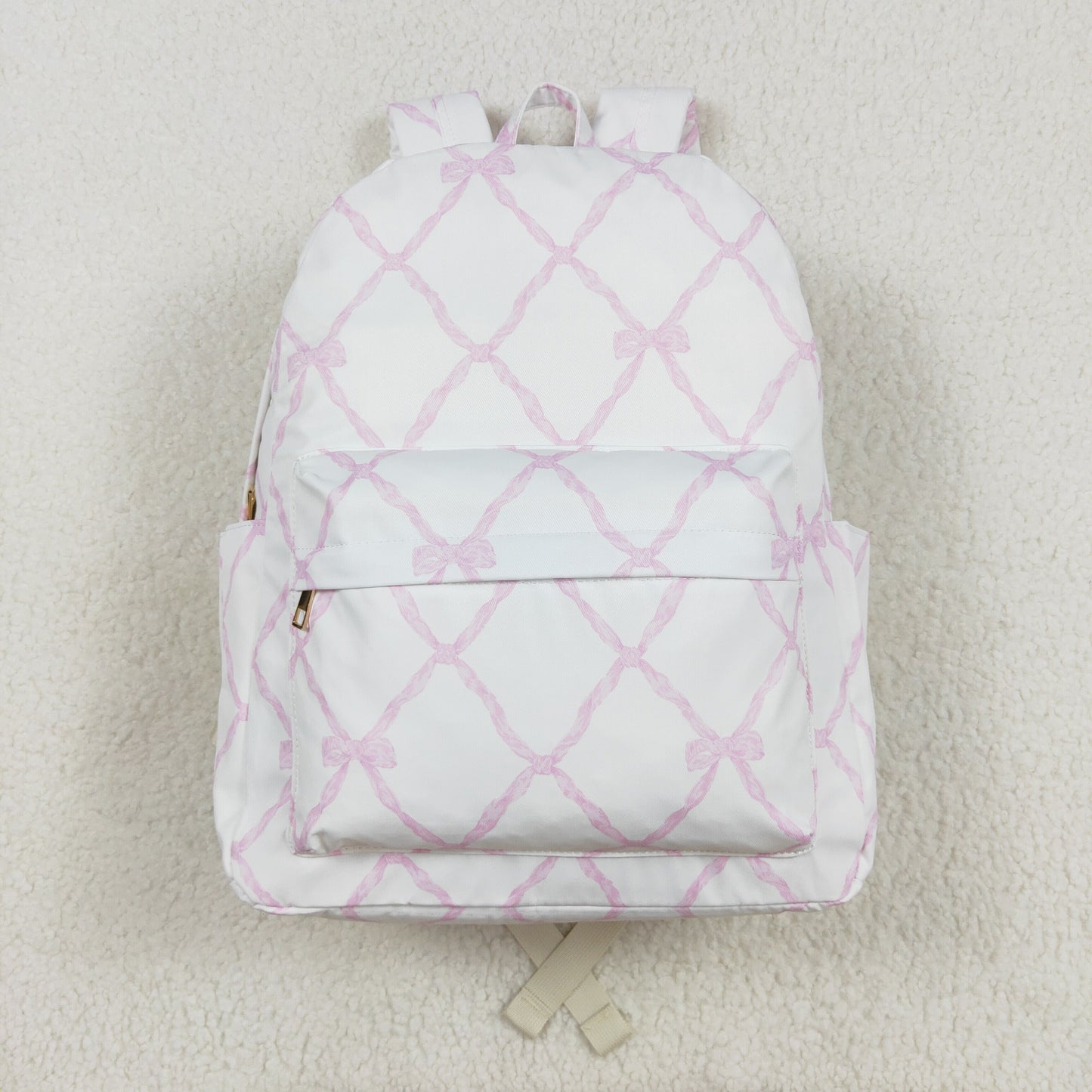 BA0225 Pink and white backpack with bow design