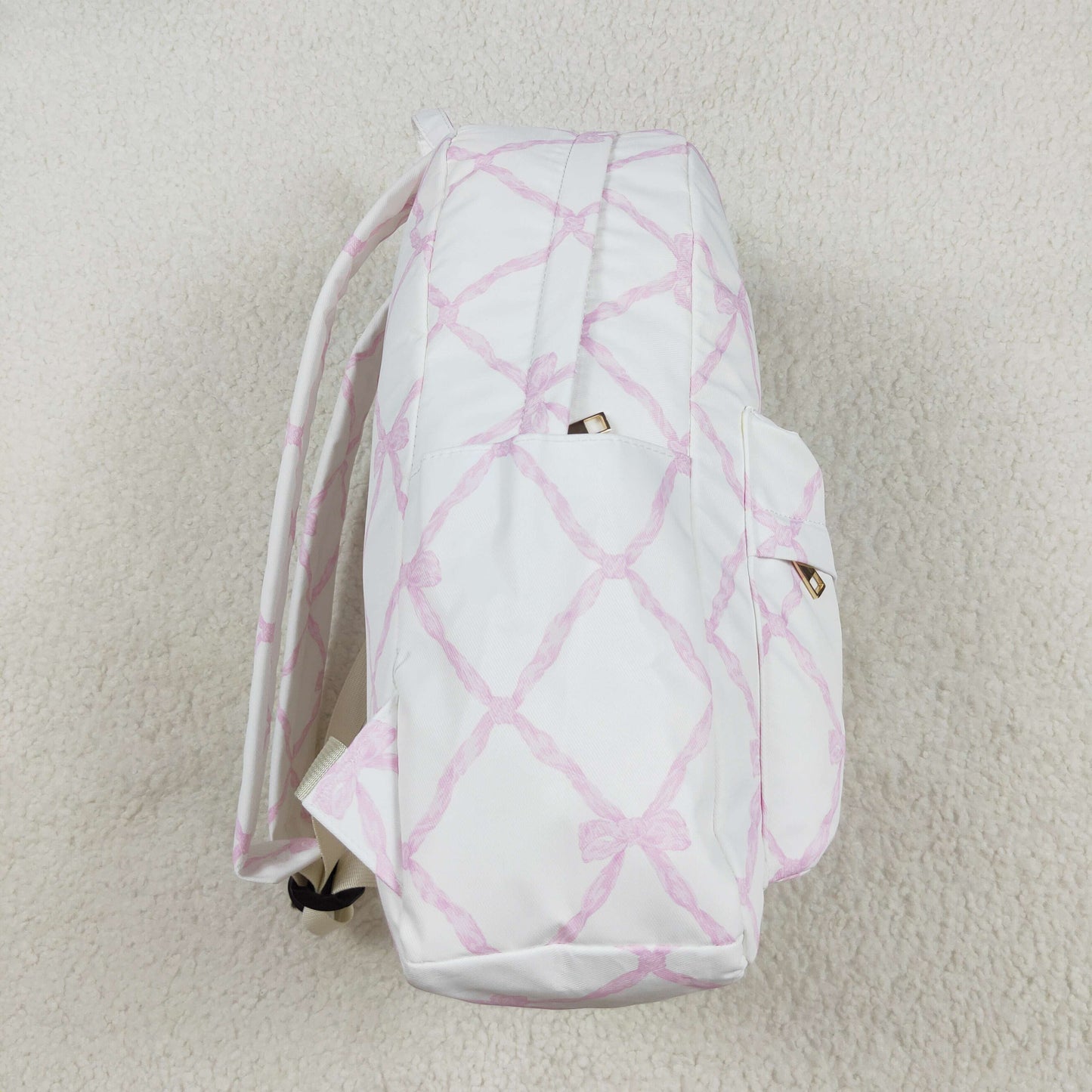 BA0225 Pink and white backpack with bow design