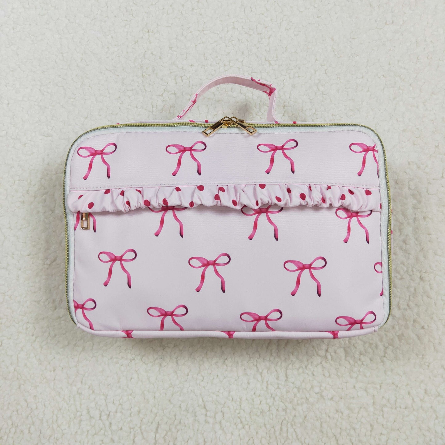 BA0234 Lady Fashion Style Bow-Patterned Pink Dinner Bag Waterproof PU Leather Lunch Box Shoulder Bag No MOQ