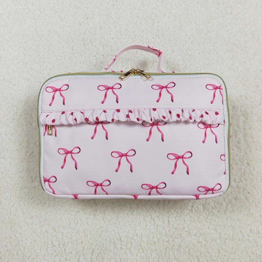 BA0234 Lady Fashion Style Bow-Patterned Pink Dinner Bag Waterproof PU Leather Lunch Box Shoulder Bag No MOQ