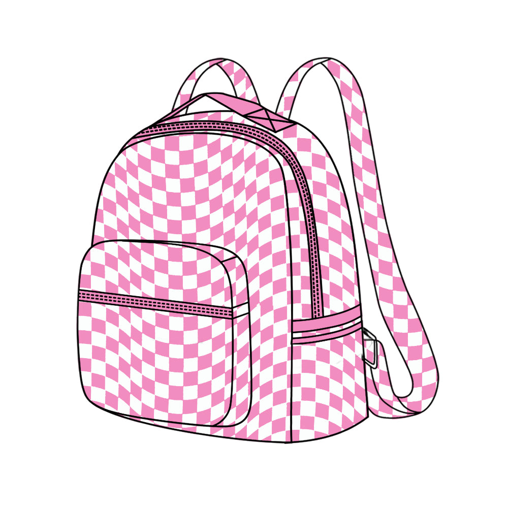 Preorder BA0245 NO MOQ pink and white irregular check backpack