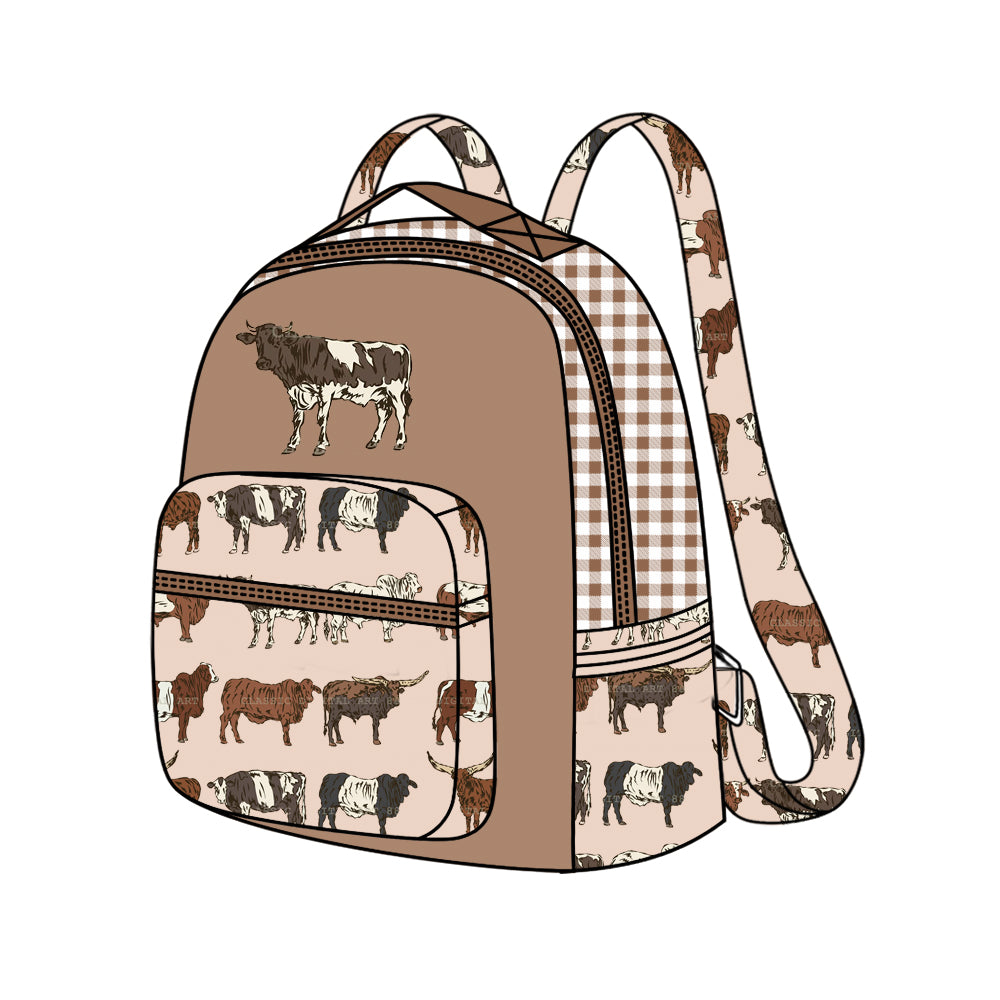 Preorder BA0269 Cattle check brown backpack high quality