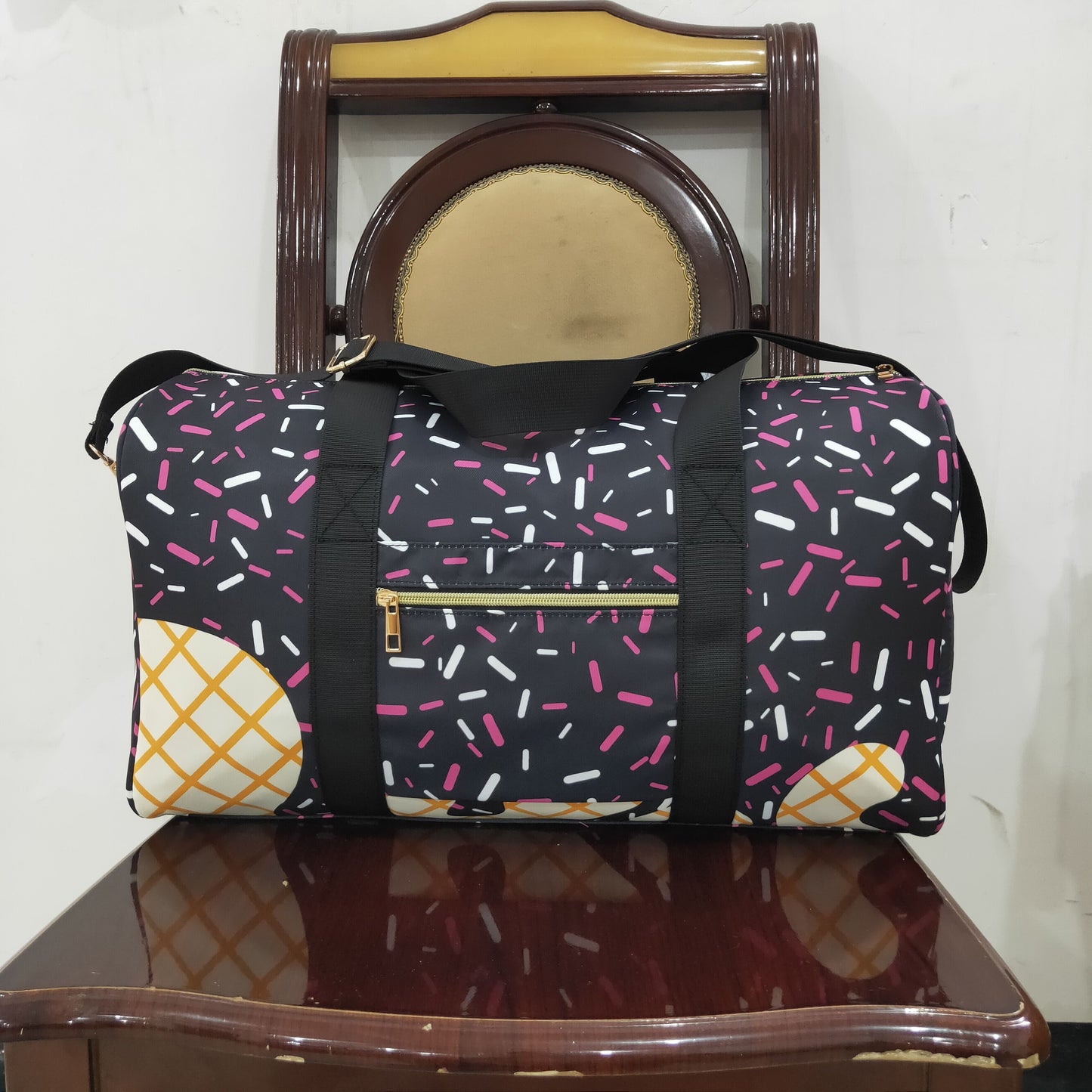 BA0303 Black Fireworks Plaid Boutique Travel Bag handbag 7.9*18.5*11.2 inches RTS Ship from US Local Warehouse