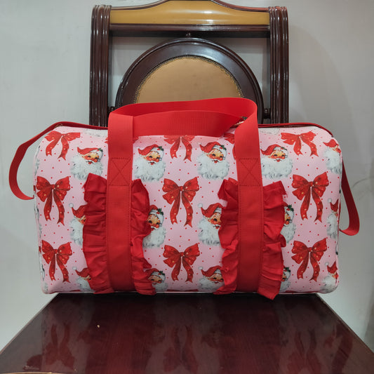 BA0306 Merry Christmas Red Bows Ruffle Boutique Travel Bag handbag 7.9*18.5*11.2 inches RTS Free Shipping Over 2 KG