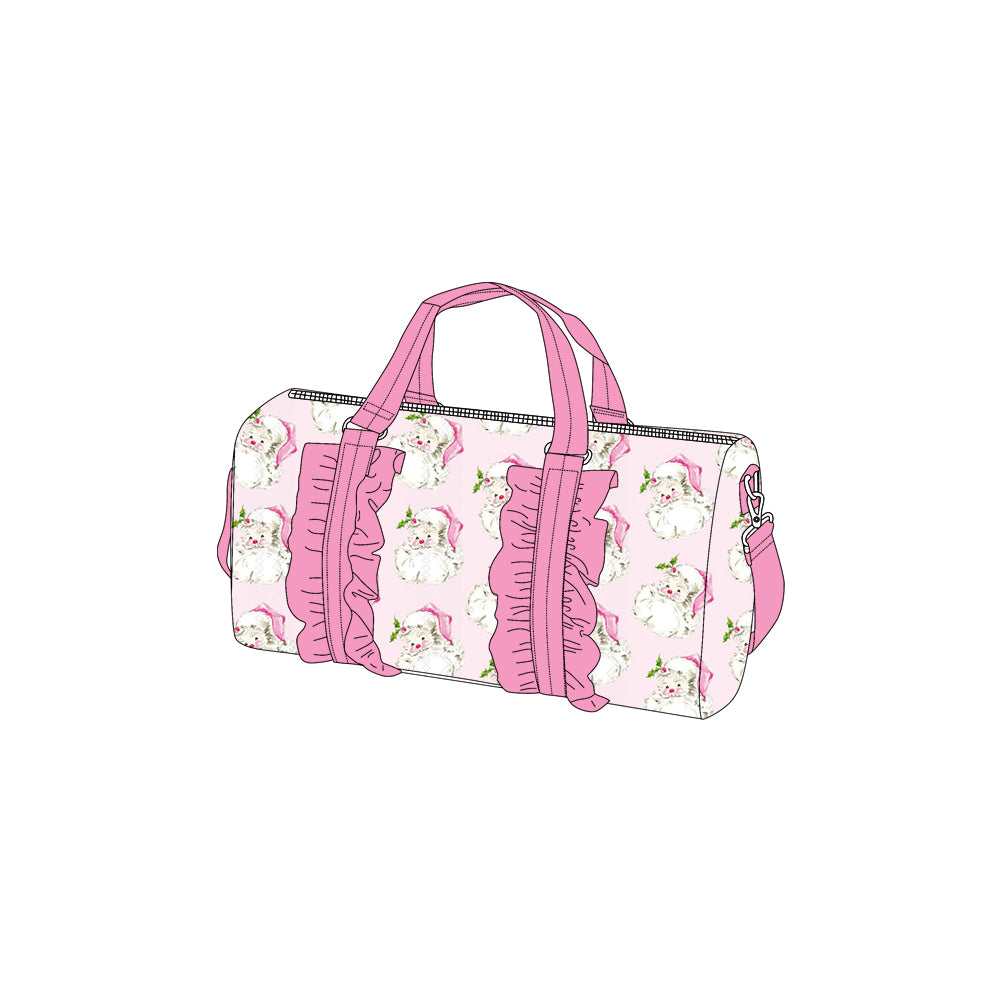 Preorder BA0311 Merry Christmas Santa Claus Pink Ruffle Boutique Travel Bag handbag 7.9*18.5*11.2 inches 202505
