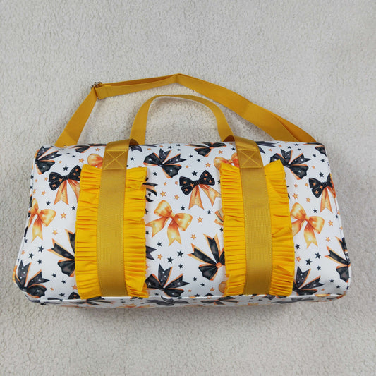 BA0314 Halloween Bow Stars Orange Ruffle Gym Bag Boutique Travel Bag Handbag 7.9*18.5*11.2 inches 202608 RTS
