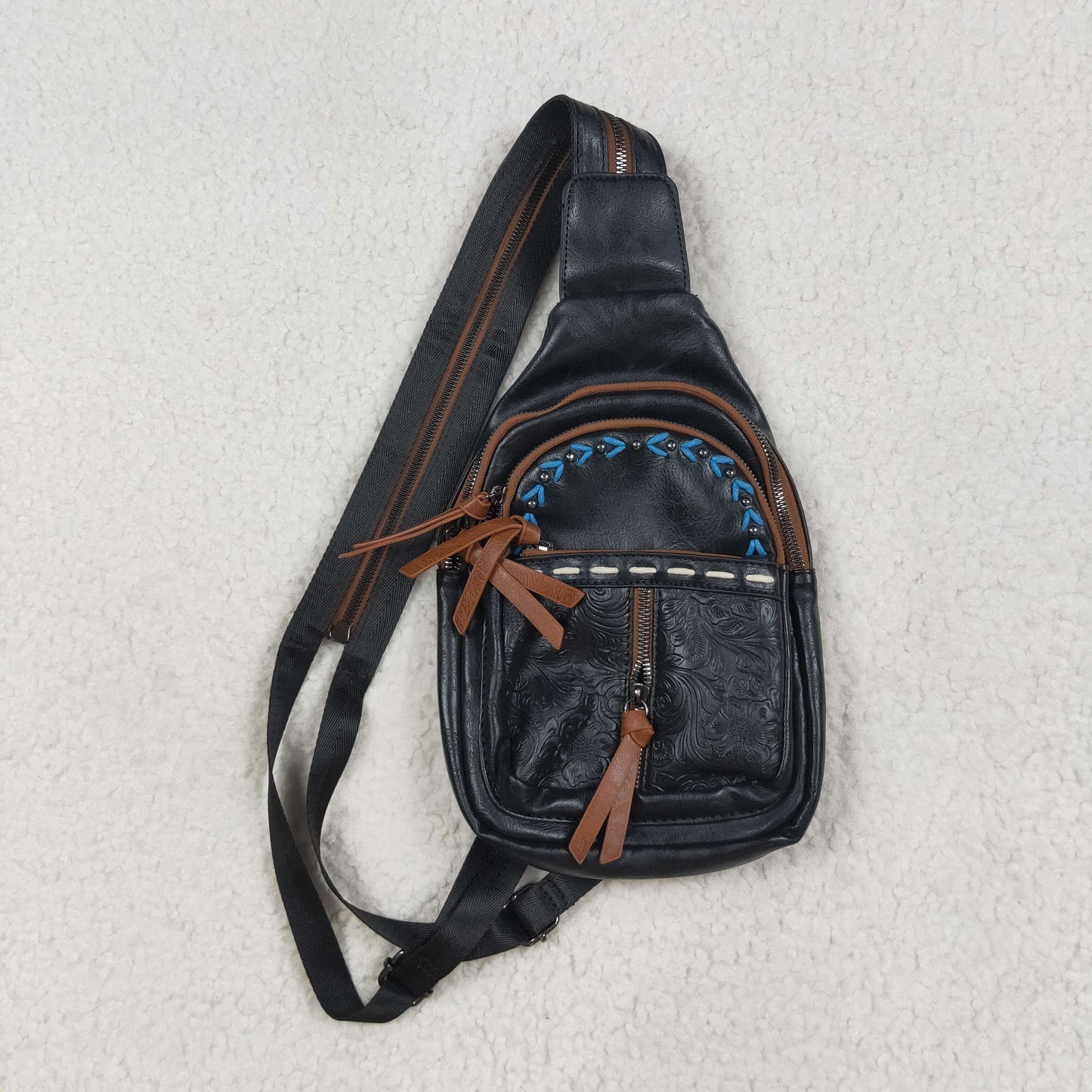 BA0332 Black Western Crossbody Leather Bag 202507 RTS Free Shipping Over $100
