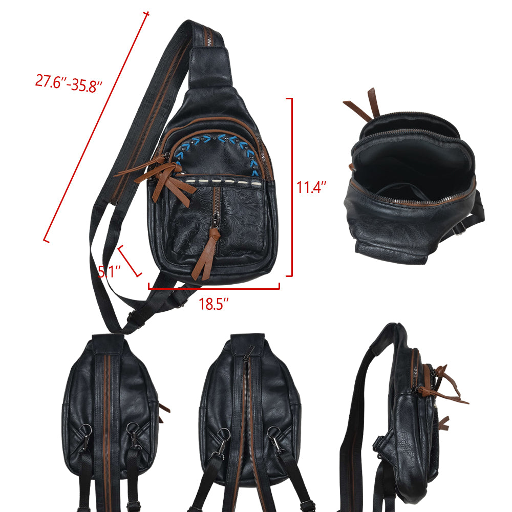 BA0332 Black Western Crossbody Leather Bag 202507 RTS Free Shipping Over $100