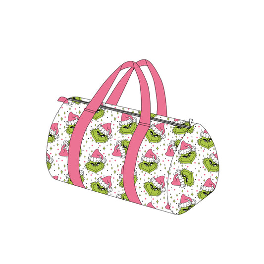 Preorder BA0343 Christmas Grinch Pink White Gym Bag Boutique Travel Handbag 7.9*18.5*11.2 inches 202507