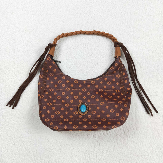 BA0373  Western High Quality Sapphire Flower Alphabet Pattern Brown Armpit Bag 202508 RTS Free Shipping Over 2 KG
