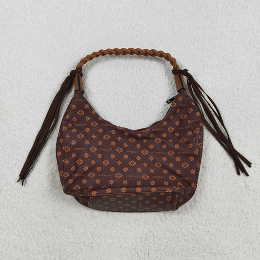 BA0373  Western High Quality Sapphire Flower Alphabet Pattern Brown Armpit Bag 202508 RTS Free Shipping Over 2 KG