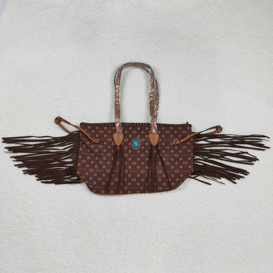 BA0374  High Quality Sapphire Flower Alphabet Pattern Tassels Brown Armpit Bag 202508 RTS Free Shipping Over 2 KG
