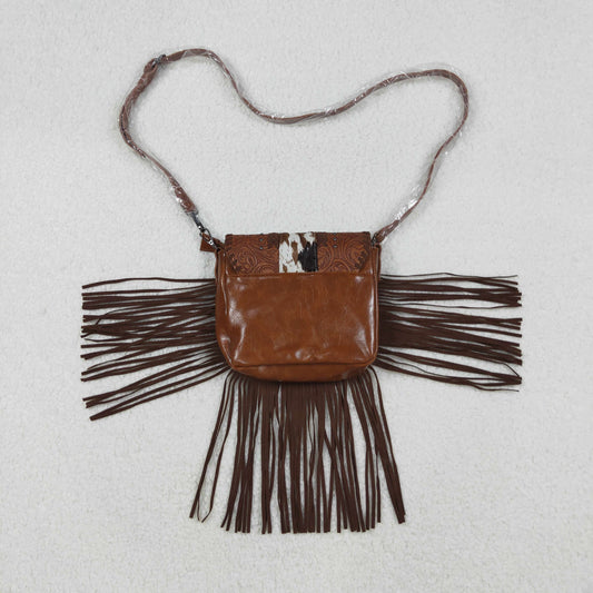 BA0375 High Quality Ink Pattern Brown Tassel Leather Shoulder Bag 202509 RTS Free Shipping Over $100