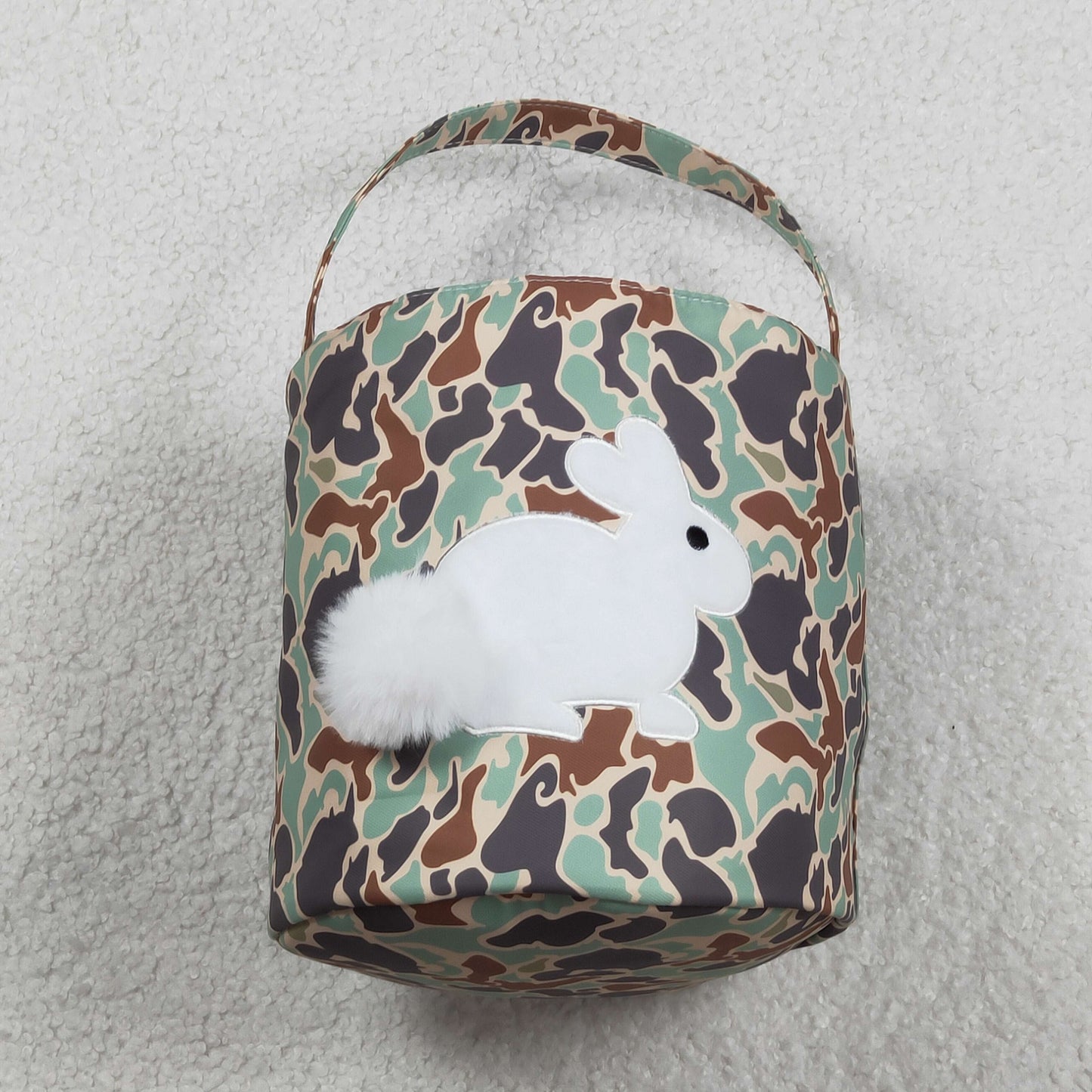 BA0387 Embroidered Easter Bunny Camouflage Print Little Bag Basket 202601 RTS