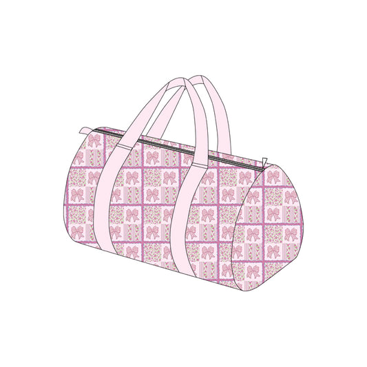 MOQ 5 PCS Preorder BA0389 Pink Bows Flower Plaid Gym Bag Boutique Travel Handbag 7.9*18.5*11.2 inches 202512