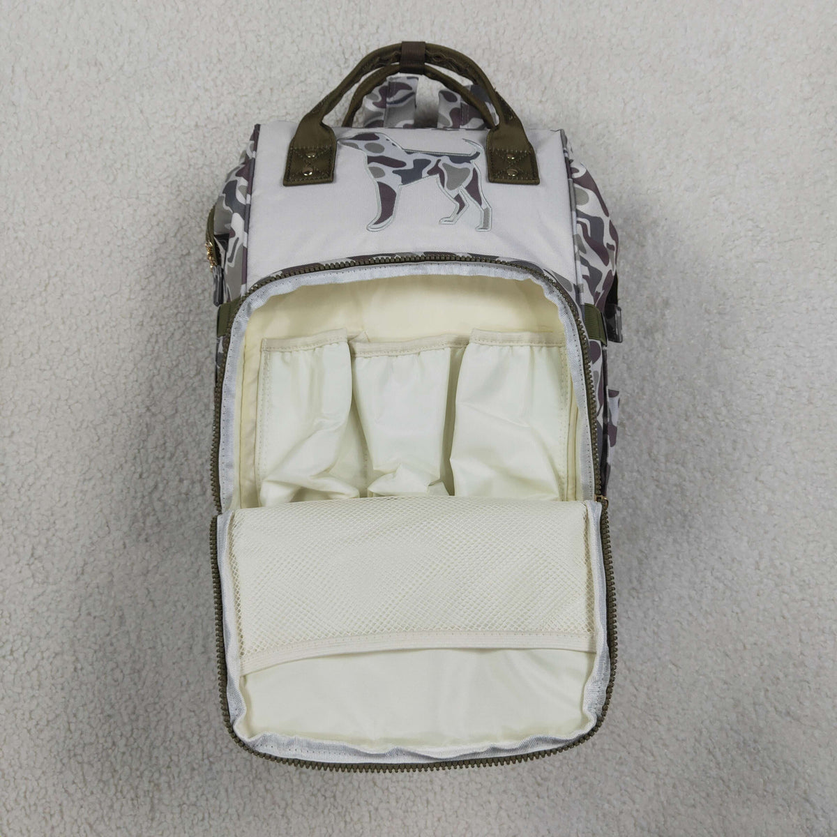 BA0403 Embroidery Hunting Dog Camo Diaper Bag Backpack