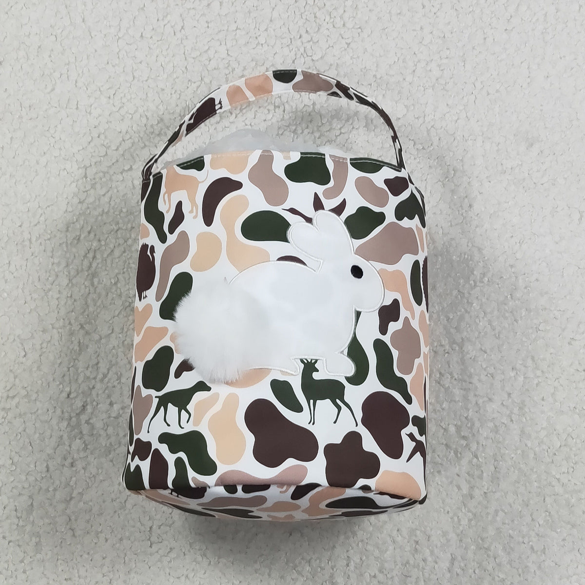 BA0466 Embroidery Easter Rabbit Camo Basket Handbag Bag