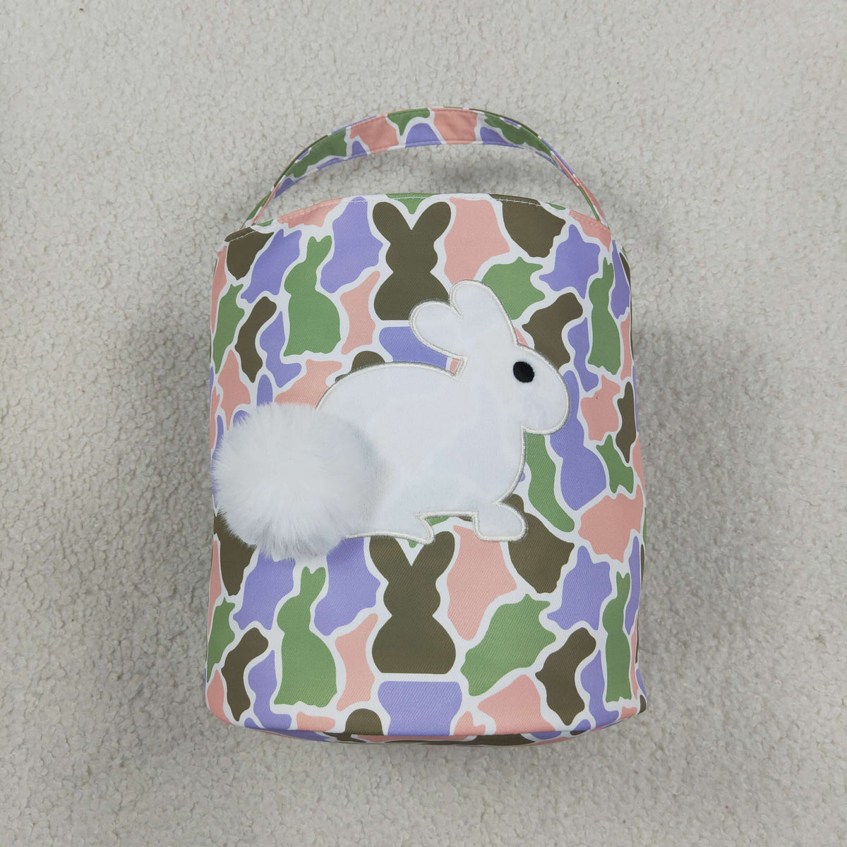 BA0467 Embroidery Easter Rabbit Camo Basket Handbag Bag