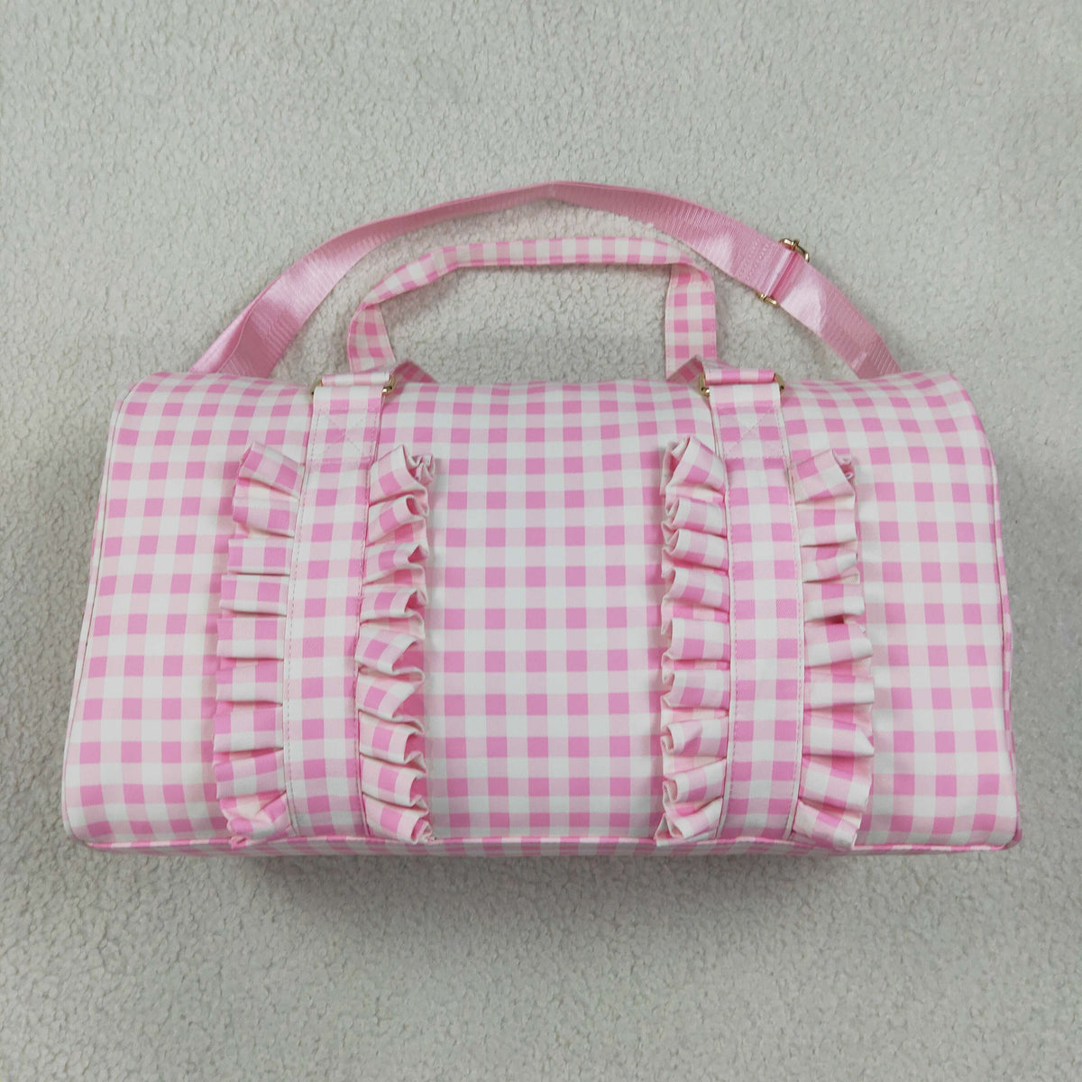 BA0469 Plaid Pink Ruffles Duffle Bag
