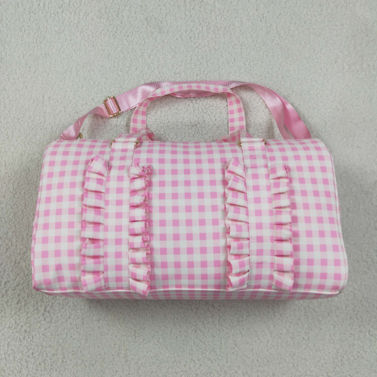 BA0469 Plaid Pink Ruffles Duffle Bag