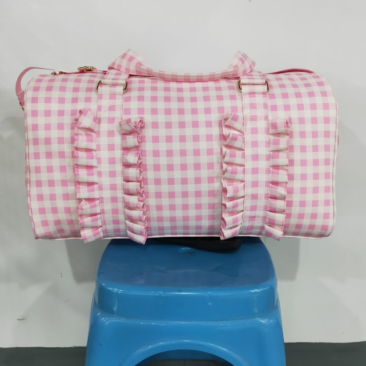 BA0469 Plaid Pink Ruffles Duffle Bag