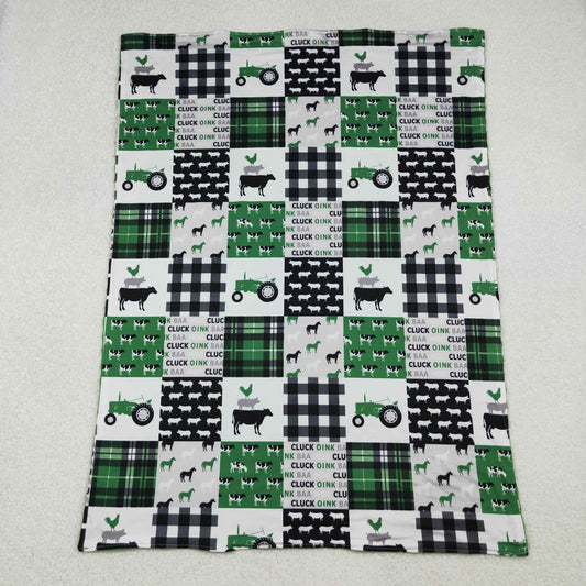 BL0056 Green Farm Cow Print Blanket 29-43 inches 202510 RTS