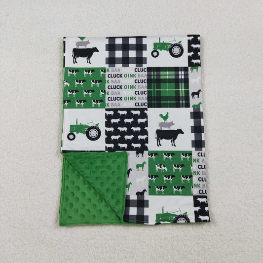 BL0056 Green Farm Cow Print Blanket 29-43 inches 202510 RTS