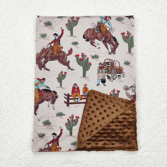 BL0069 Cowboy Beige Brown Cactus Riding Print Baby Blanket 29-43 inches RTS 202509