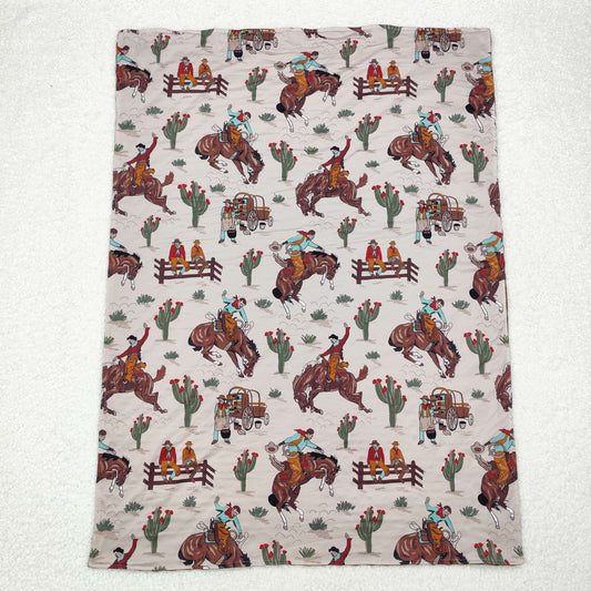 BL0069 Cowboy Beige Brown Cactus Riding Print Baby Blanket 29-43 inches RTS 202509