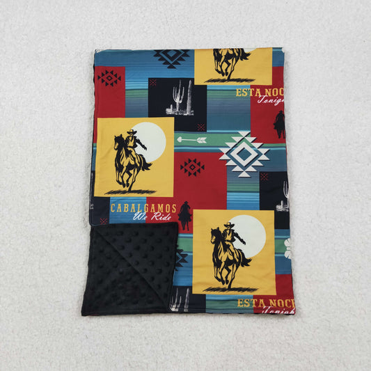 BL0078 Western Cowboy Horse Blue Black Baby Blankets 29-43 inches  202510 RTS