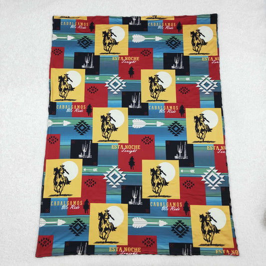 BL0078 Western Cowboy Horse Blue Black Baby Blankets 29-43 inches  202510 RTS