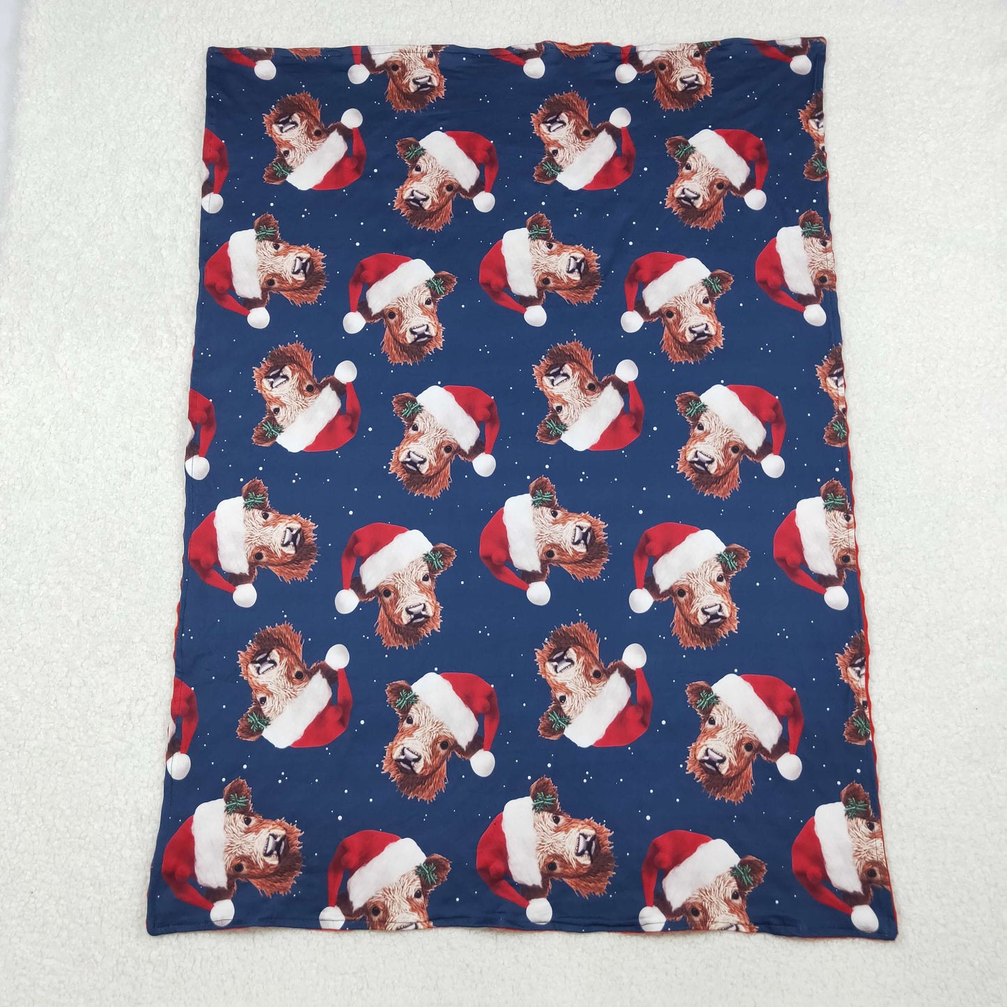 BL0088 Christmas Hat Cow Red Blue Boutique Baby Blanket 29-43 inches 202510 RTS